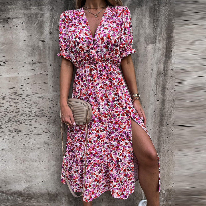 Theresa's™ Sommerkleid mit Blumenmuster und V-Ausschnitt - Strahlend in den Sommer